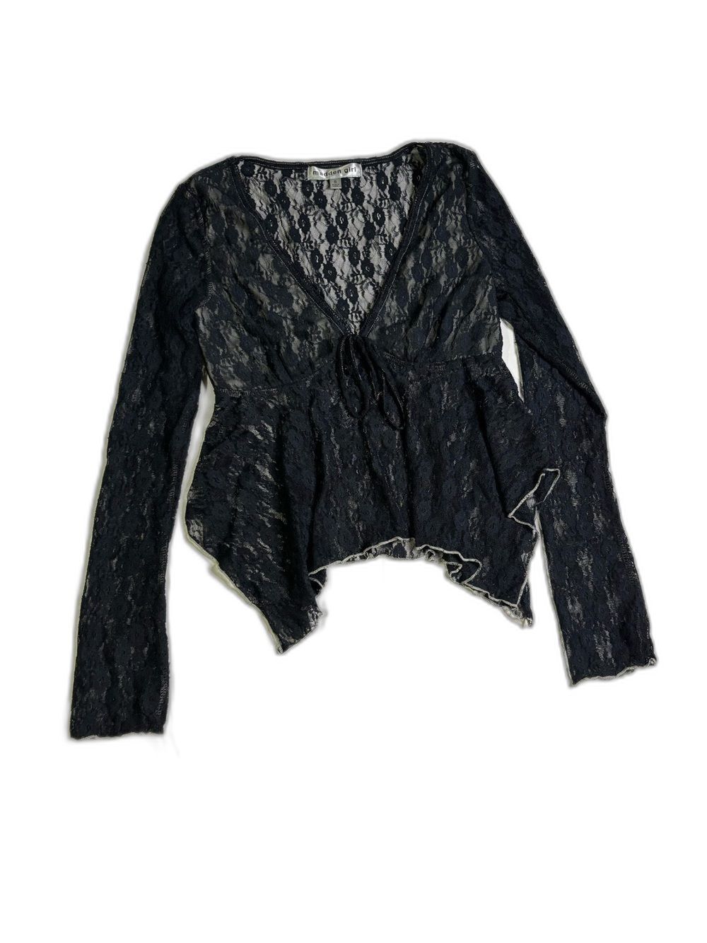 Y2K Madden Girl Black Floral Lace V-Neck Top| Small